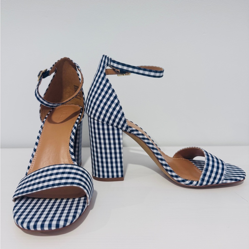 New In Box J.Crew Factory Gingham Heeled Sandals Size 8